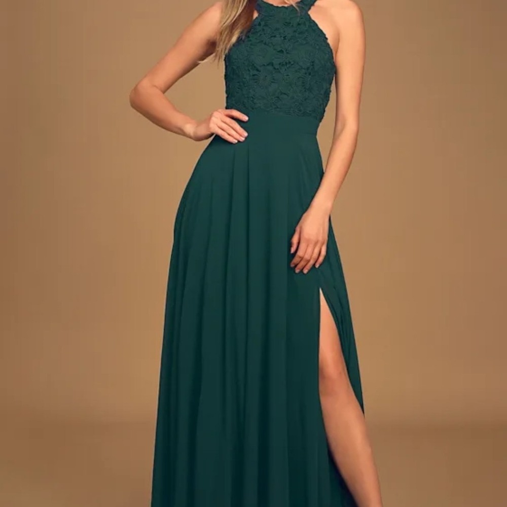 Lulu's Green Halter Slit Maxi Gown